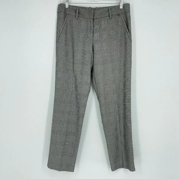 Trina Turk Pants Women Sz 6 Plaid Straight-Leg Mid-Rise Business Flat Front Gray - Picture 1 of 10